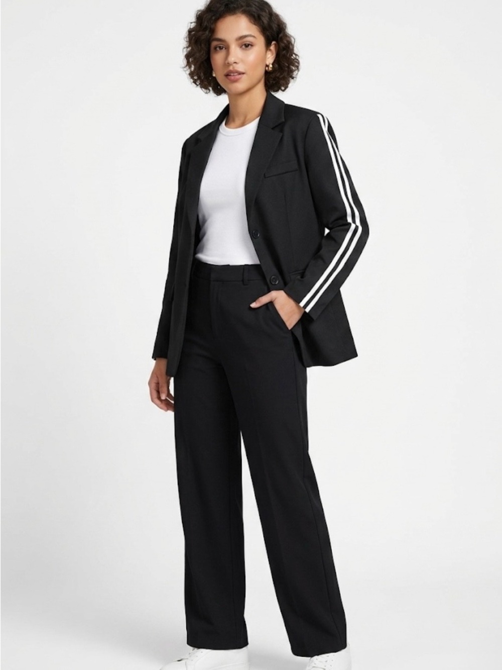 NWT COOFANDY Black Blazer with Sporty Stripe Detail – Size Small (Boyfriend Fit)